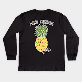 Merry Christmas Y'all Southern Pineapple Kids Long Sleeve T-Shirt